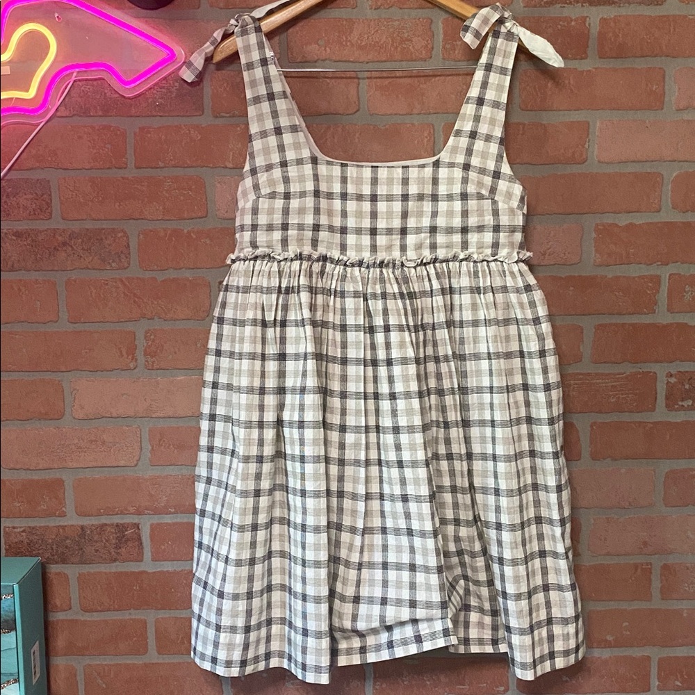 Plaid Womens babydoll Dress with Bow Straps